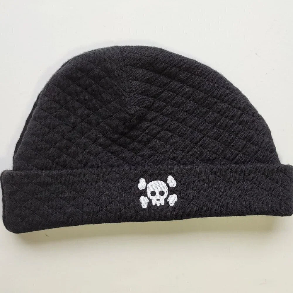 Vintage Gerber Embroidered Skull Baby Beanie Quilted Cotton Black Sz 6-9 Months